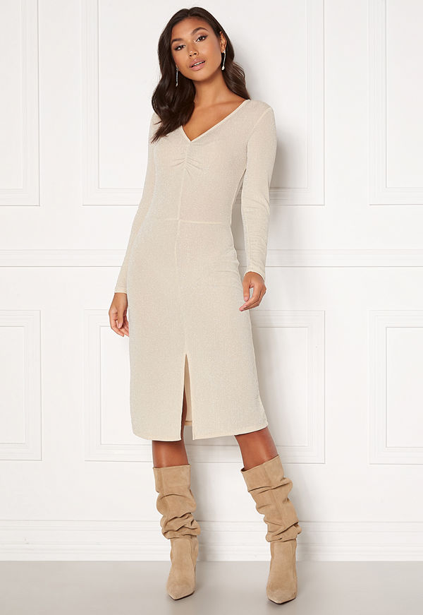 Vila Shinni L/S Glitter Lurex Dress Frosted Almond, Deta