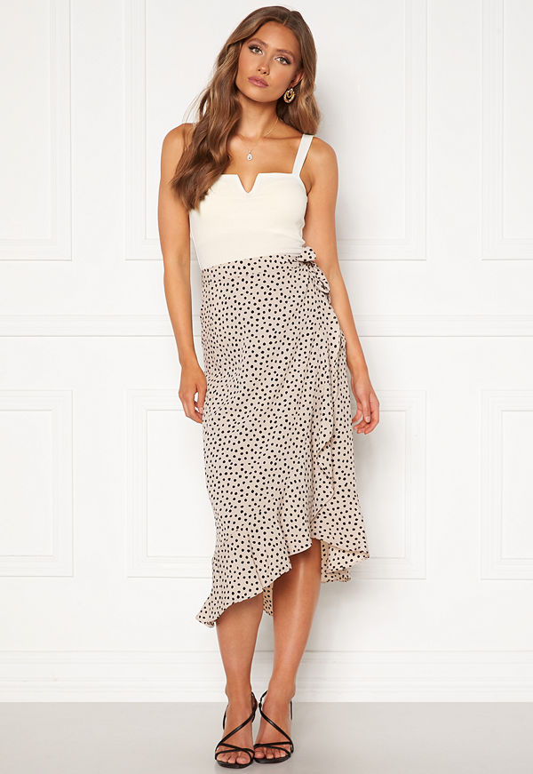 Bubbleroom Villima midi skirt Beige / Black / Dotted