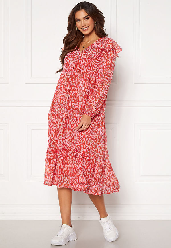 Pieces Rio LS Midi Dress Red Clay AOP