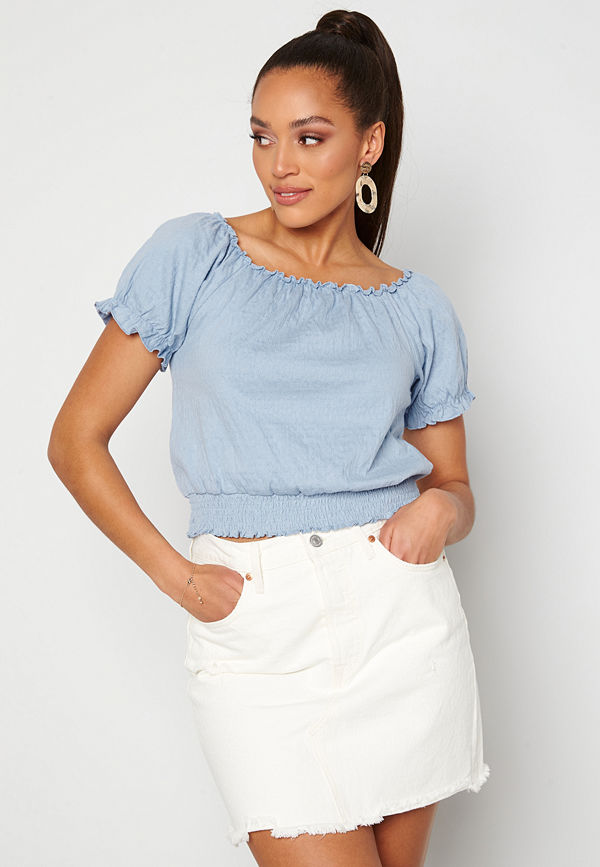 Pieces Leaf Ss Cropped Smock Top Kentucky Blue