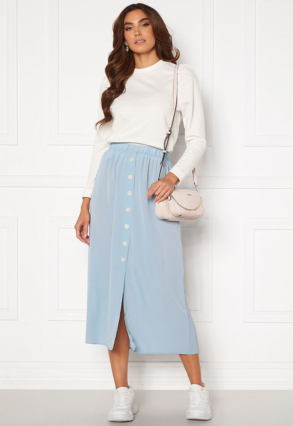 Only Nova Lux Button Skirt Solid Blue Fog