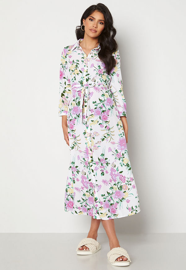 Pieces April 3/4 Ankle Dress Bright White AOP Flo