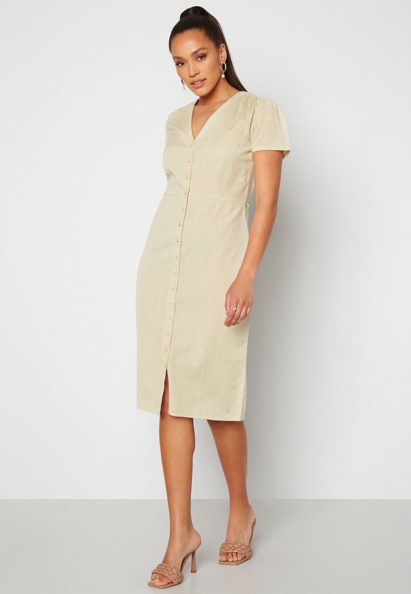 Alexandra Nilsson X Bubbleroom Button Front Midi Dress Beige