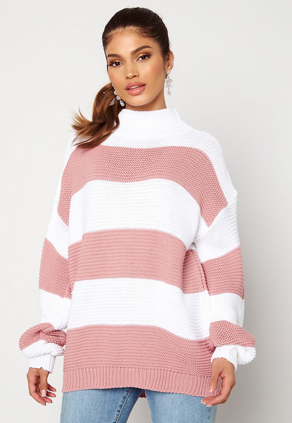 Ax Paris Stripe Knitted Jumper Pink