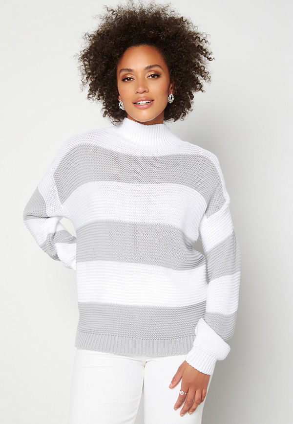 Ax Paris Stripe Knitted Jumper Grey