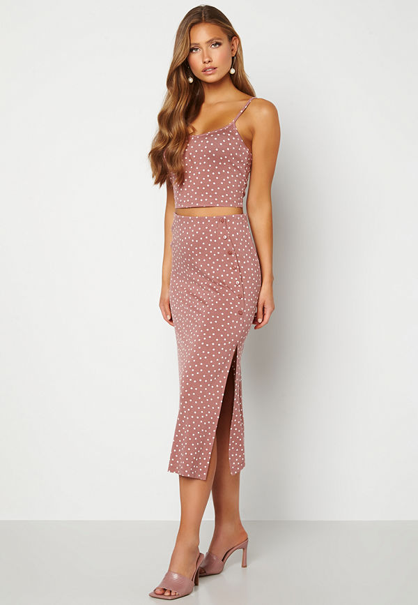 Bubbleroom Thelsie midi skirt Dark dusty pink / Dotted