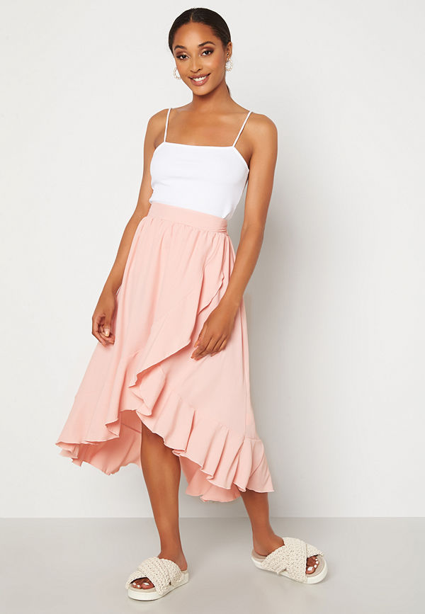 John Zack Wrap Frill Midi Skirt Nude