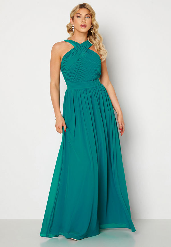 Goddiva Cross Front Chiffon Maxi Dress Sapphire