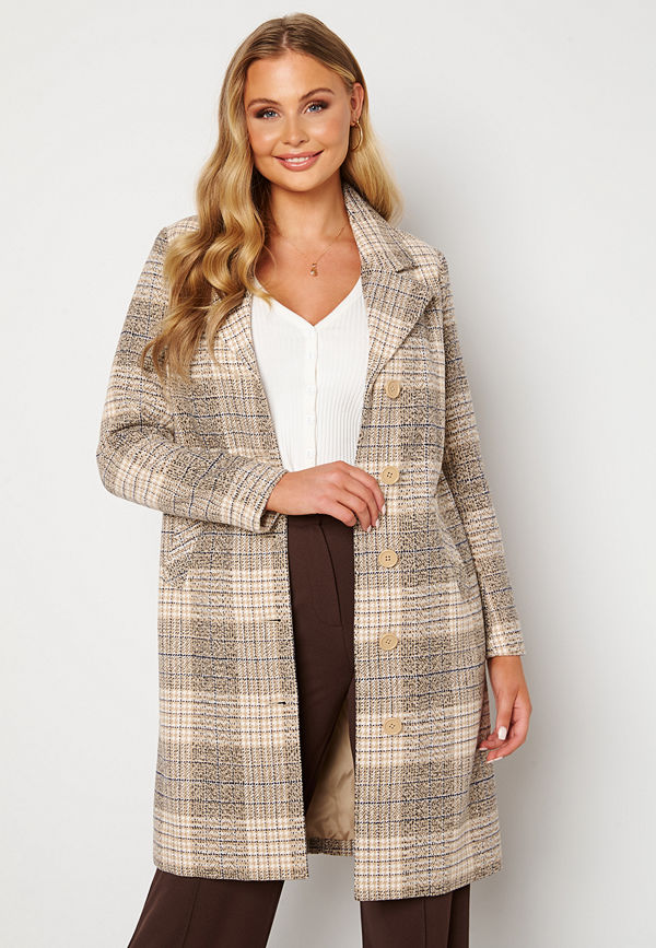 Happy Holly Corinne checked coat Beige / Checked