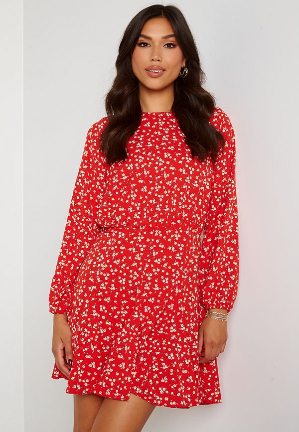 Ax Paris Ditsy Print Pleat Dress Red