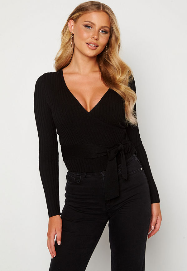 Bubbleroom Enea knitted wrap top Black