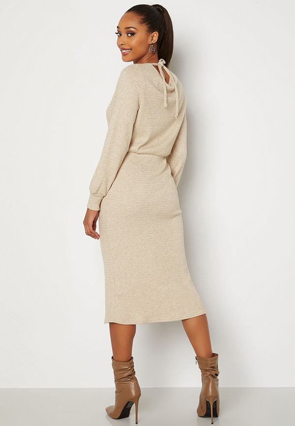 Happy Holly Josey rib midi dress Beige melange