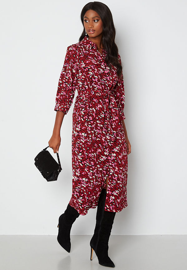 Only Nova Lux 3/4 Long Shirt Dress Red Dahilia