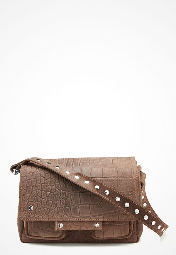 NuNoo axelväska Honey Croco Suede Dark Brown