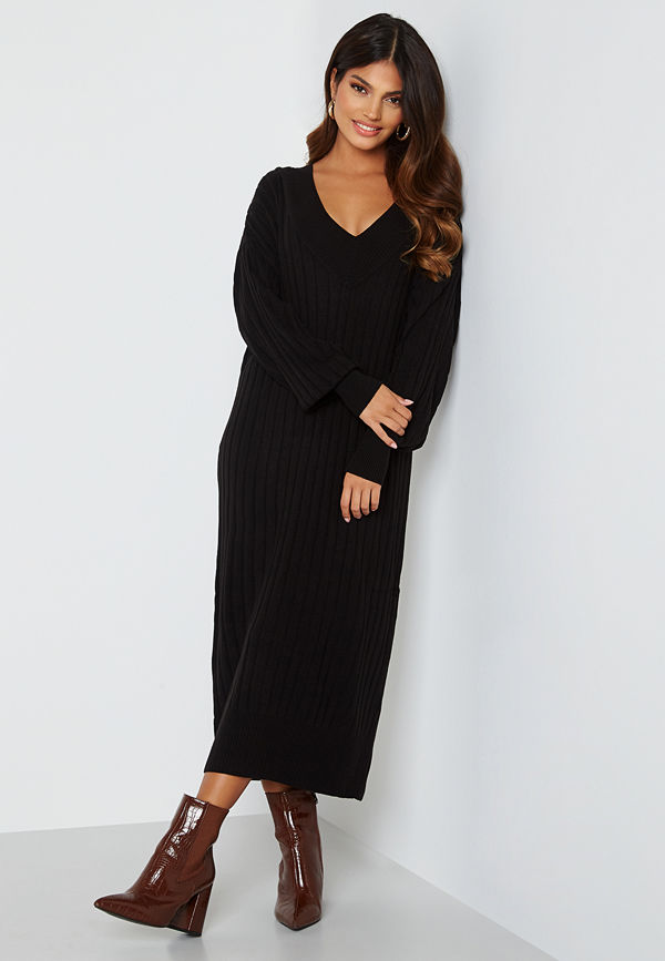 Only New Tessa L/S Midi V-Neck Dress Black