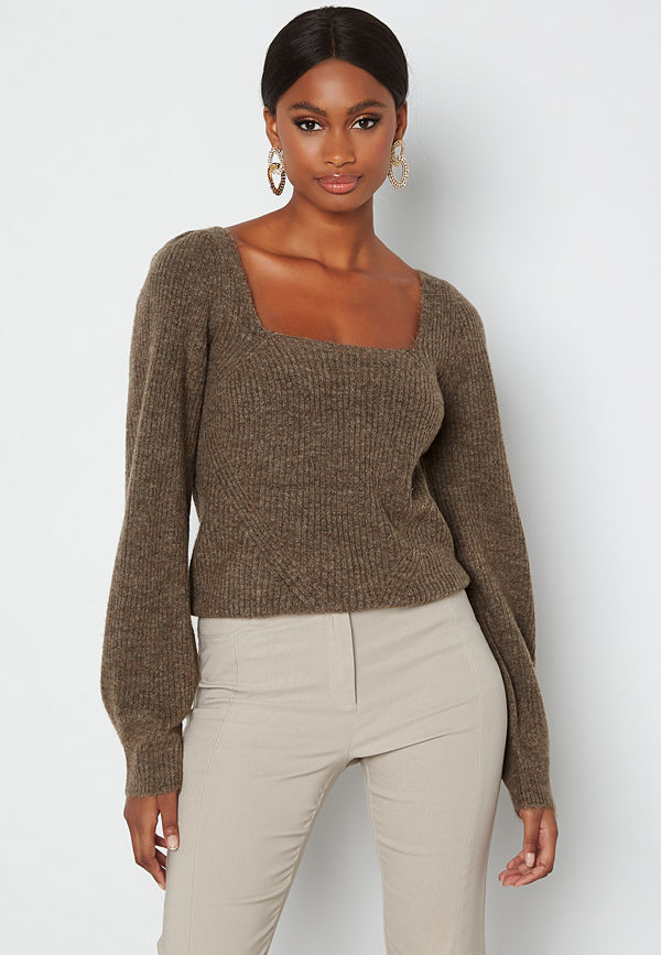 Only Karinna L/S Squareneck Pullover Chestnut Detal: Mela