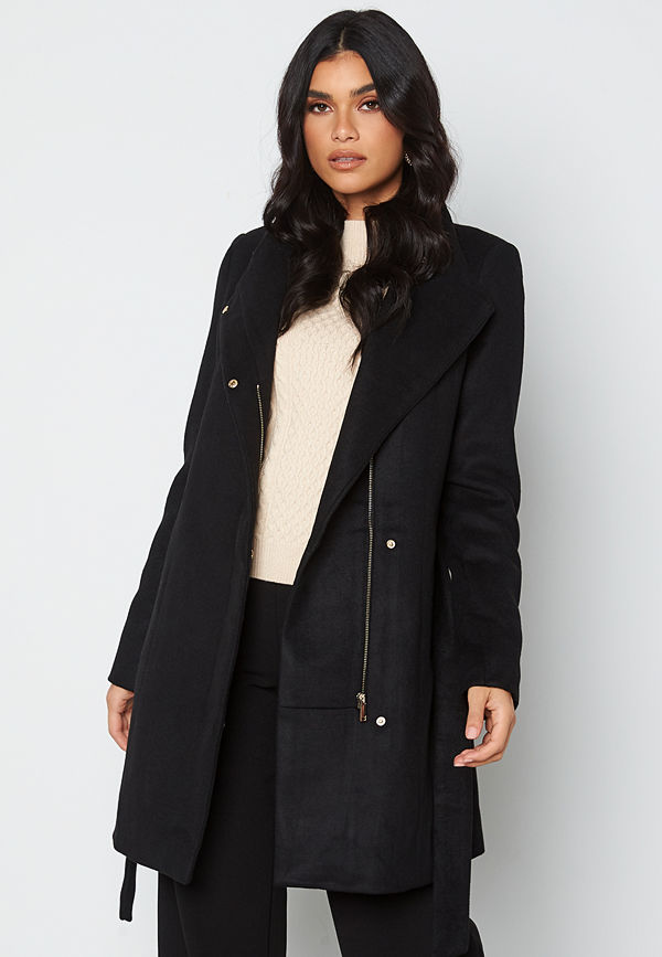 Vero Moda Twodope Belt 3/4 wool jacket Black