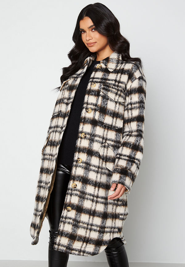 Selected Femme Caron Wool Shirt Jacket Snow White Check