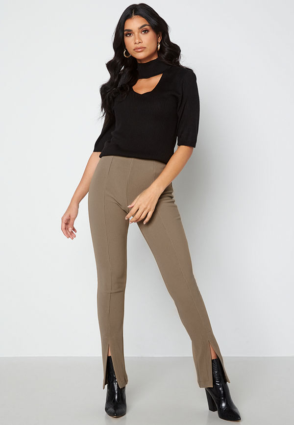 Only Leonie HW Front Slit Rib Legging Walnut