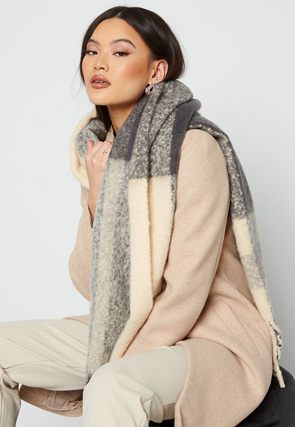 Pieces Bea Long Scarf Medium Grey Checked