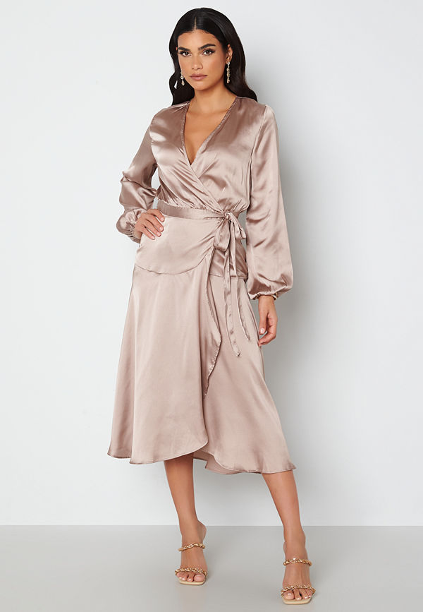 Bubbleroom Occasion Priya Satin Wrap Midi Dress Mole