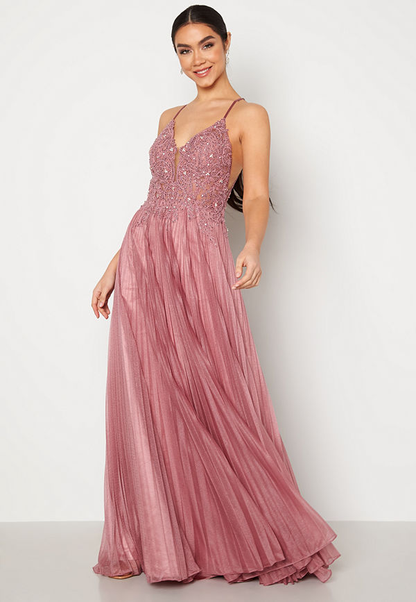 Christian Koehlert Maxi Glitter Plisse Dress Geranium Pink