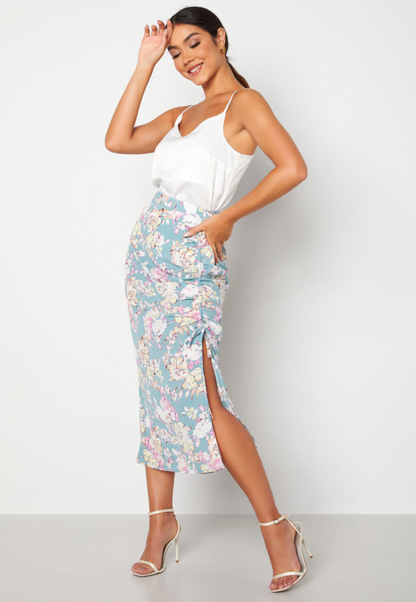 Only Lalica Life Midi Ruching Skirt Stone Blue AOP:Tea f
