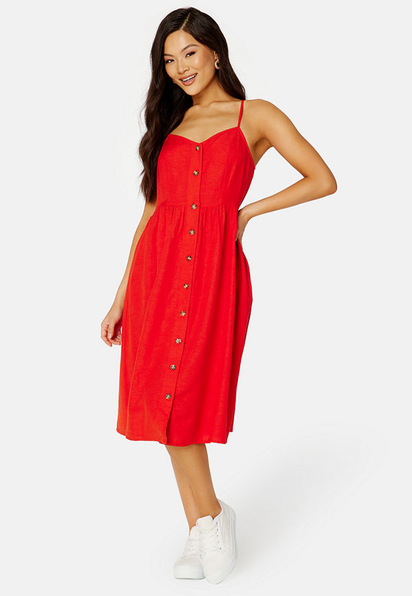 Vila Prisilla S/L Strap Knee Dress Valiant Poppy