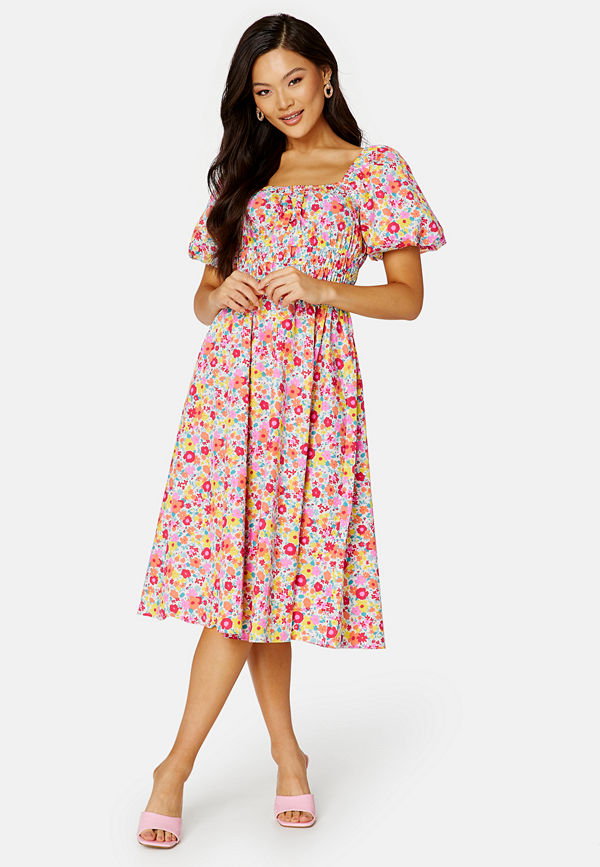 Vila Laine Nia Sleeve Midi Dress Cloud Dancer AOP:Nia