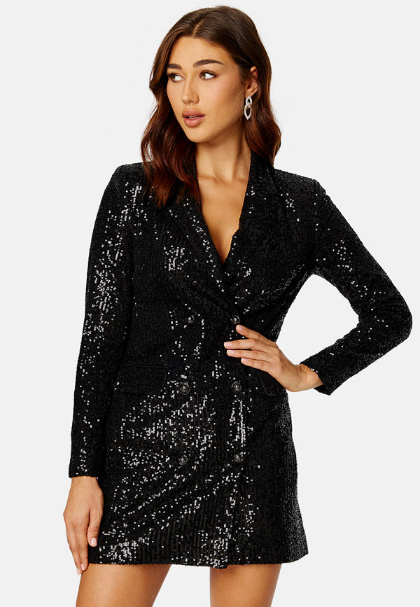 Forever New Jordan Sequin Blazer Dress Black