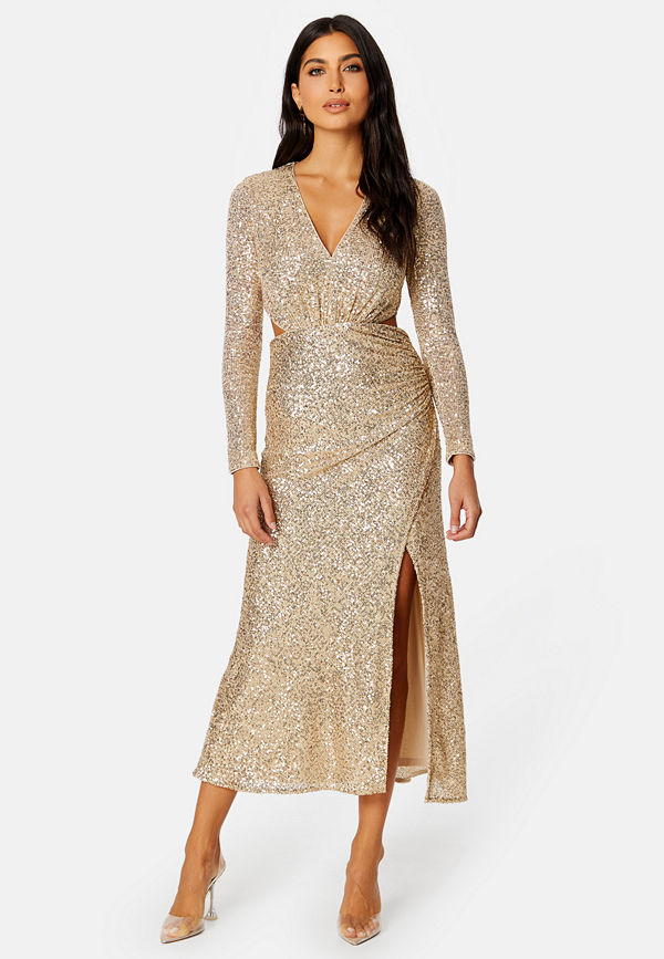 Forever New Rylie Sequin Cut Out Dress Soft Gold