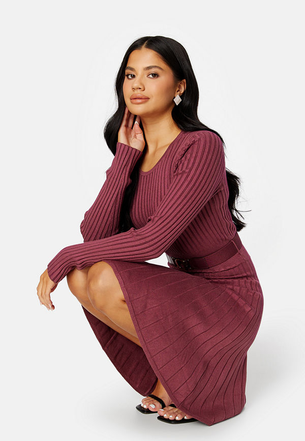 Guess Rib Pleated Paige Dress A502 MYSTIC WINE