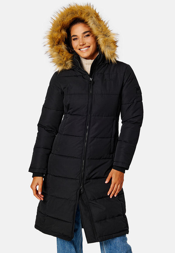 Svea Long Slim Padded Parka 010 Black
