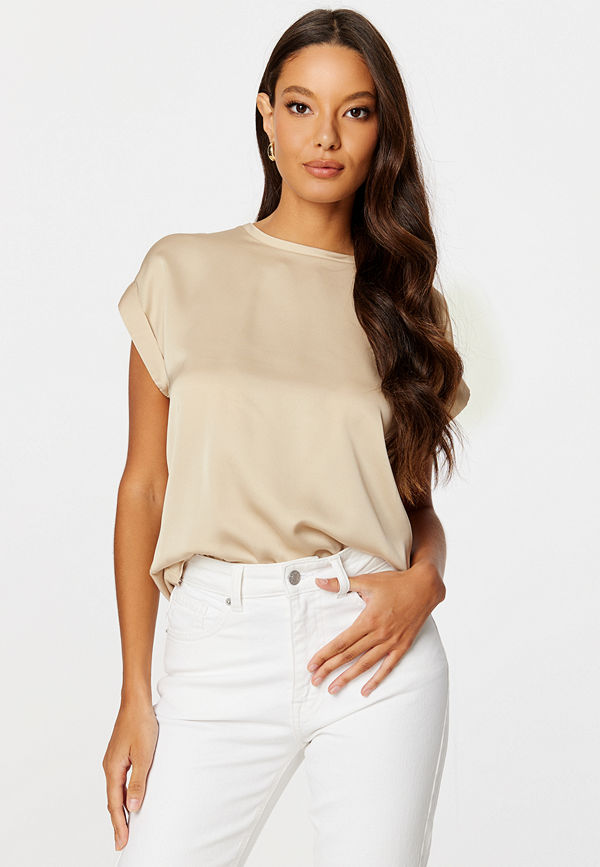 Vila Viellette S/S Satin Top Cement