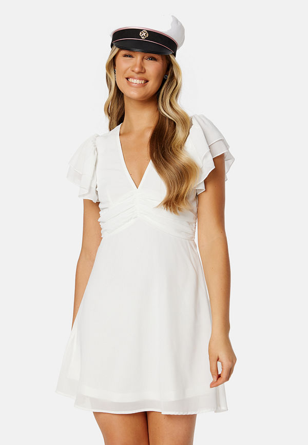 Bubbleroom Occasion Flounce Sleeve Chiffon Dress White - Klnningar online  - Modegallerian