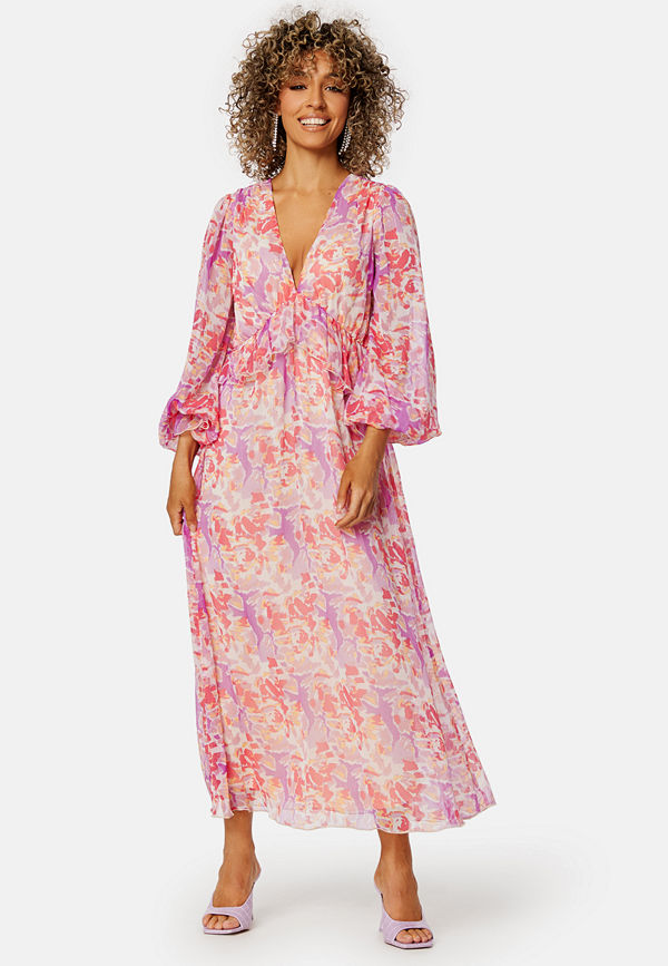 Bubbleroom Summer Luxe Frill Midi Dress Pink / Multi