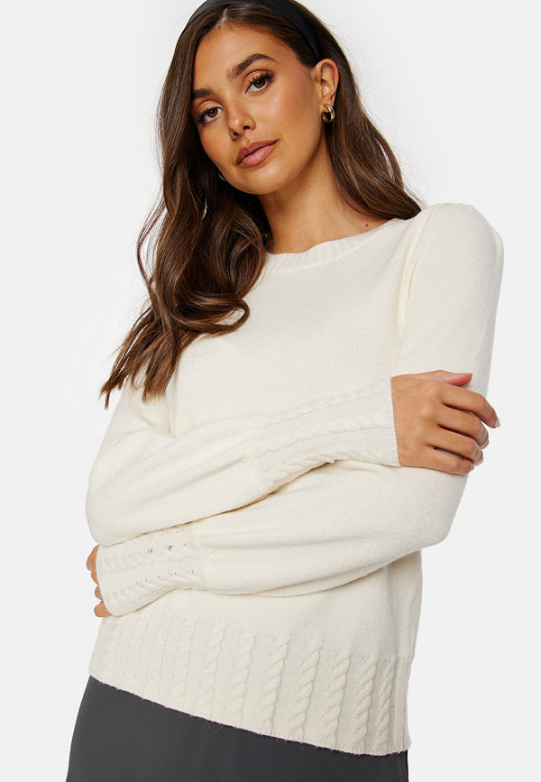 Only Katia LS Cable Cuff Knt Whitecap Grey Detail