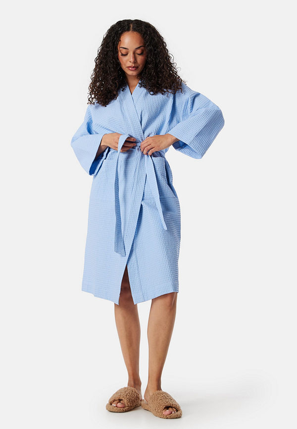 Bubbleroom Cotton Waffle Robe Light blue