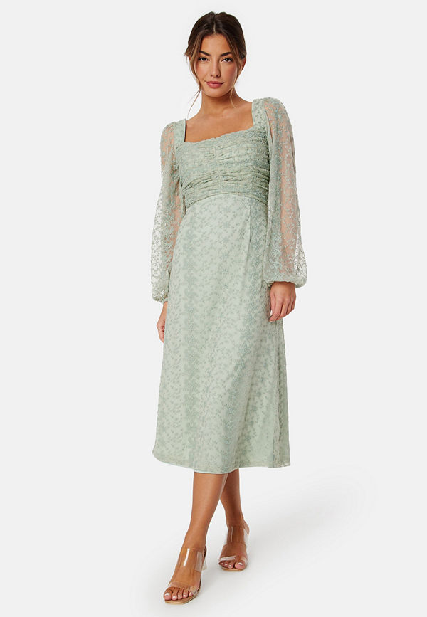 Bubbleroom Occasion Ruched L/S Midi Dress  Aqua