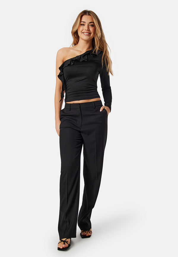 Bubbleroom One Shoulder Frill Top Black