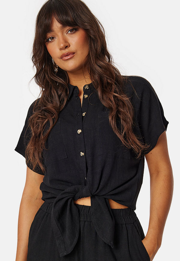 Pieces Pcvinsty Linen Tie Shirt Black
