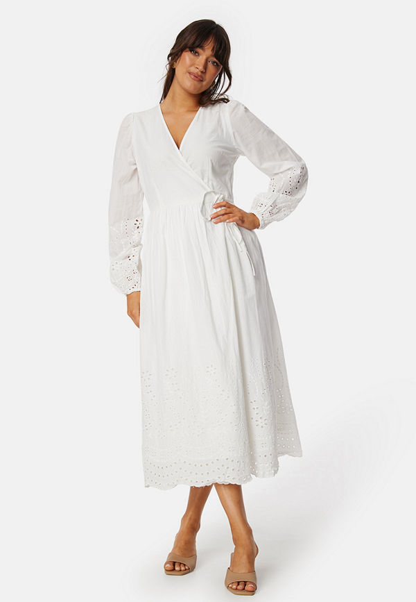 YAS Yasluma LS Long Wrap Dress Star White