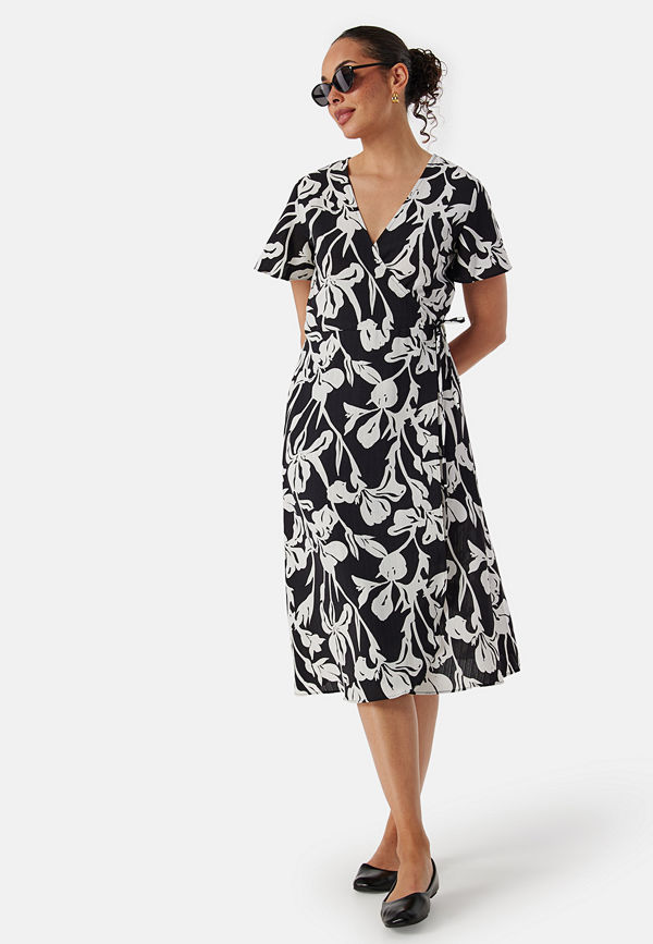 Vila Vilovie S/S Wrap Midi Dress Black/Patterned