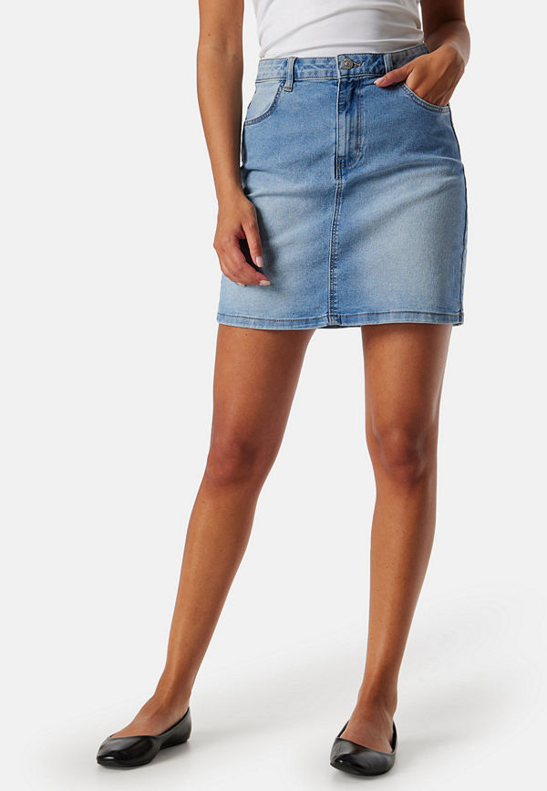 Pieces Pcpeggy HW Denim Skirt Light Blue Denim