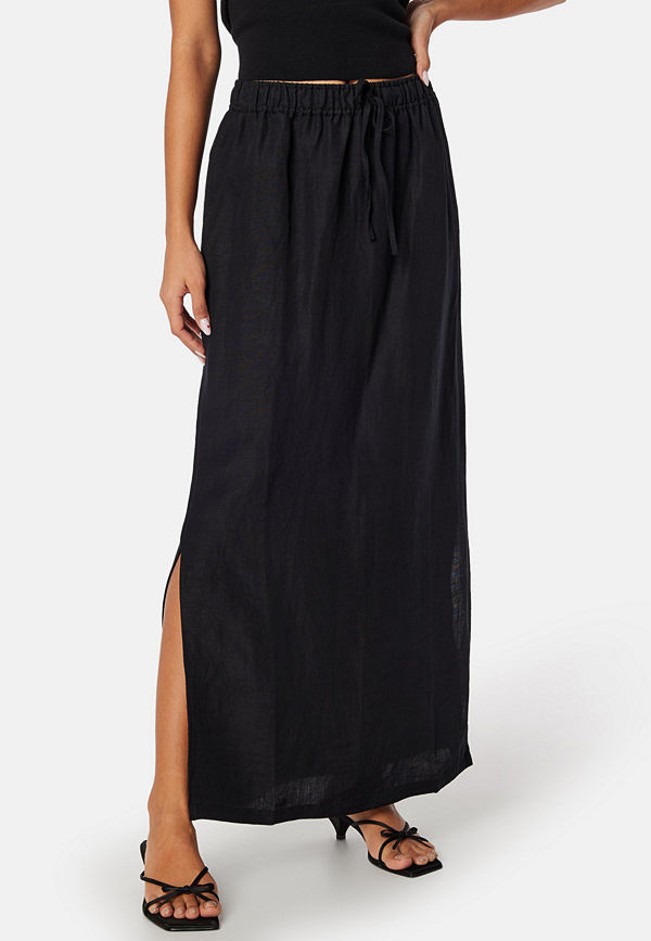Bubbleroom Linen Blend Maxi Skirt Black