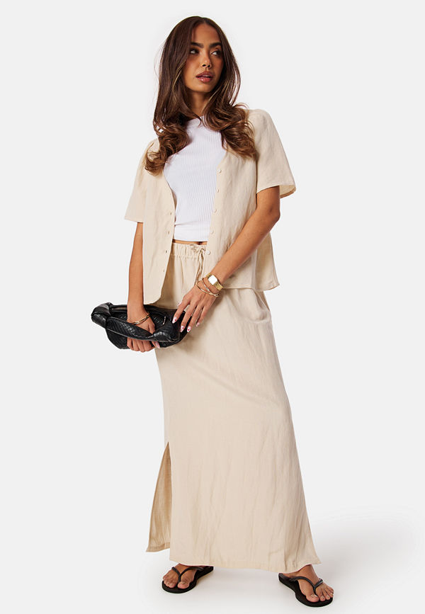 Bubbleroom Linen Blend Maxi Skirt Light beige