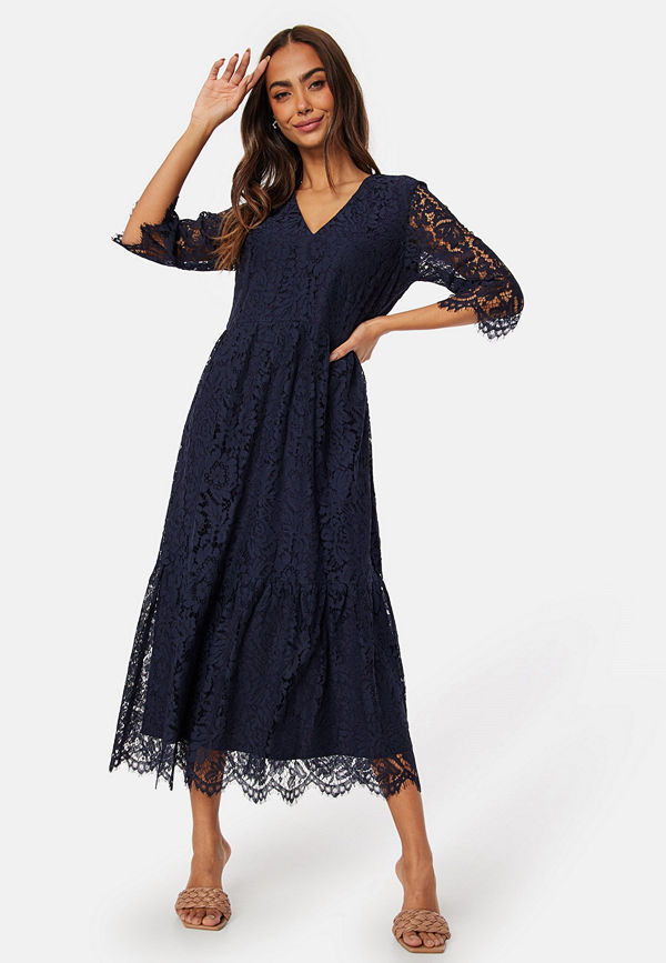 Happy Holly V-neck Lace Midi Dress Dark blue