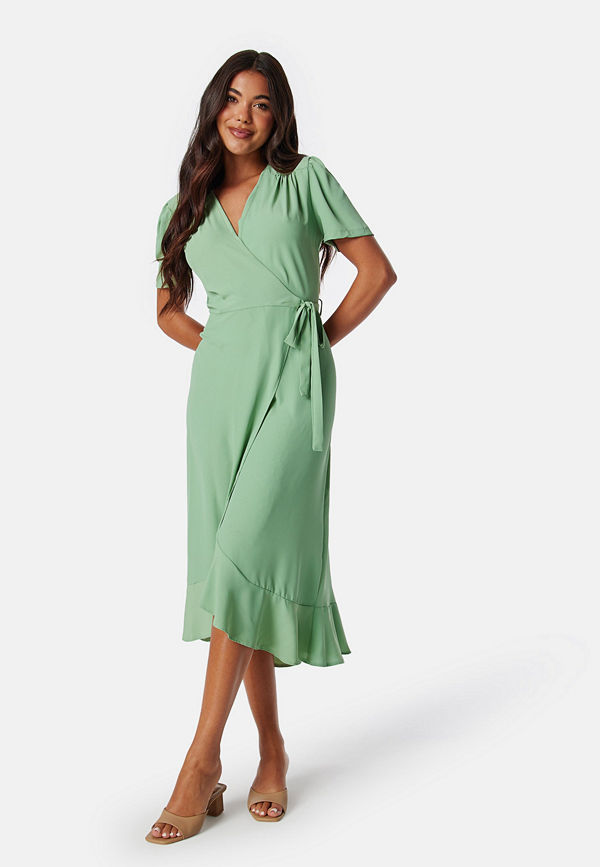 John Zack Short Sleeve Wrap Dress Sage Green