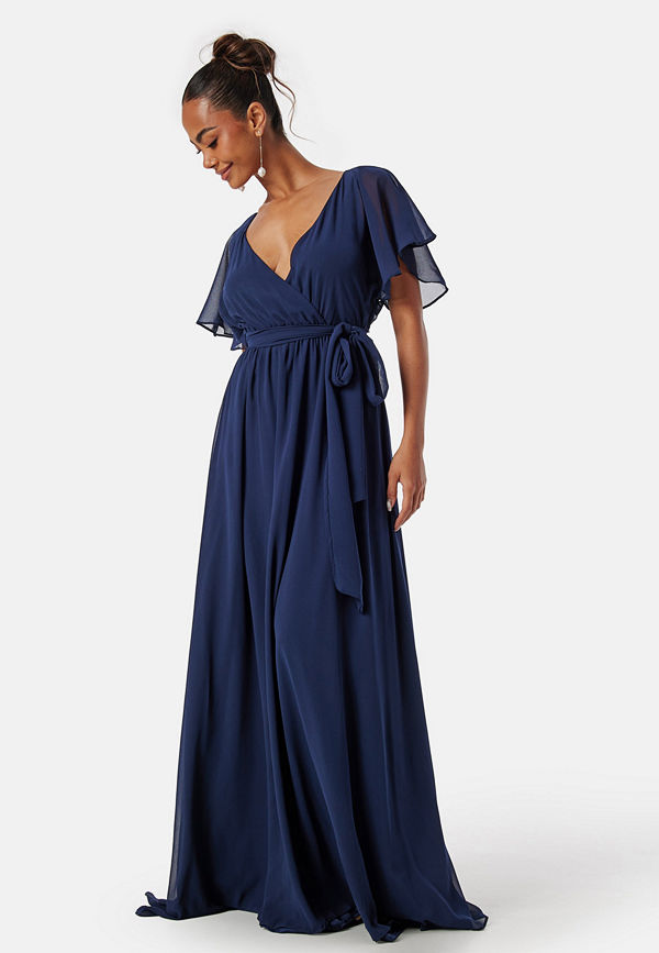Goddiva Flutter Chiffon Maxi Dress Navy