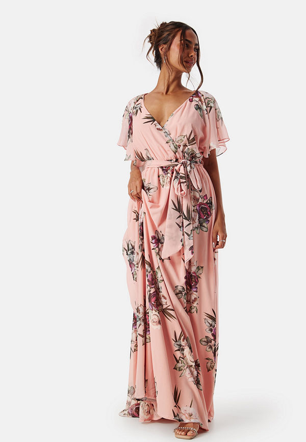 Goddiva Flutter Floral Maxi Dress Peach/Patterned